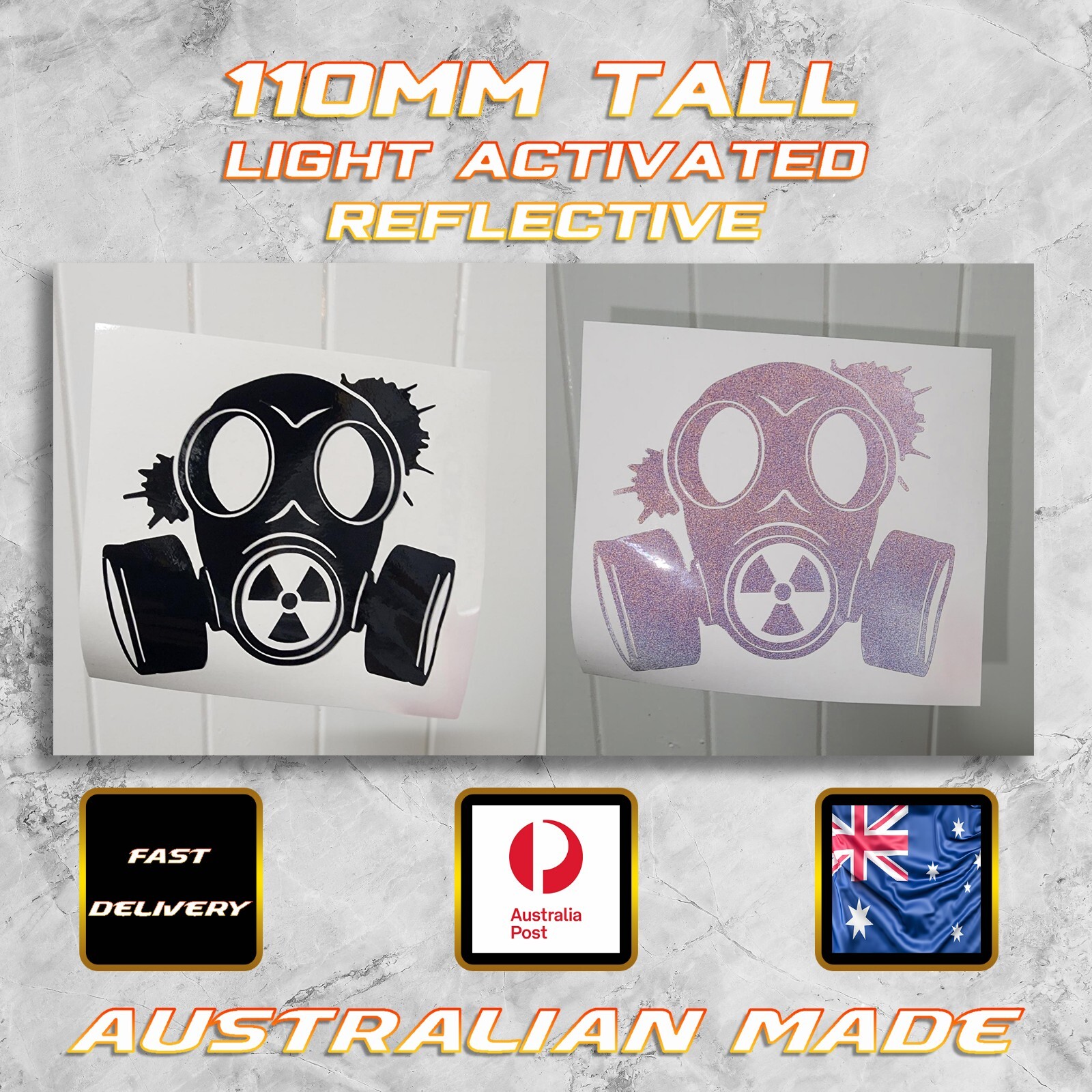 Gas Mask Radioactive style Decal Light activated Laptop Car Bumper PREMIUM