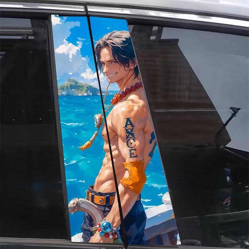 2pcs Onepiece Ace Car Center Pillar Sticker B-pillar Protective Film