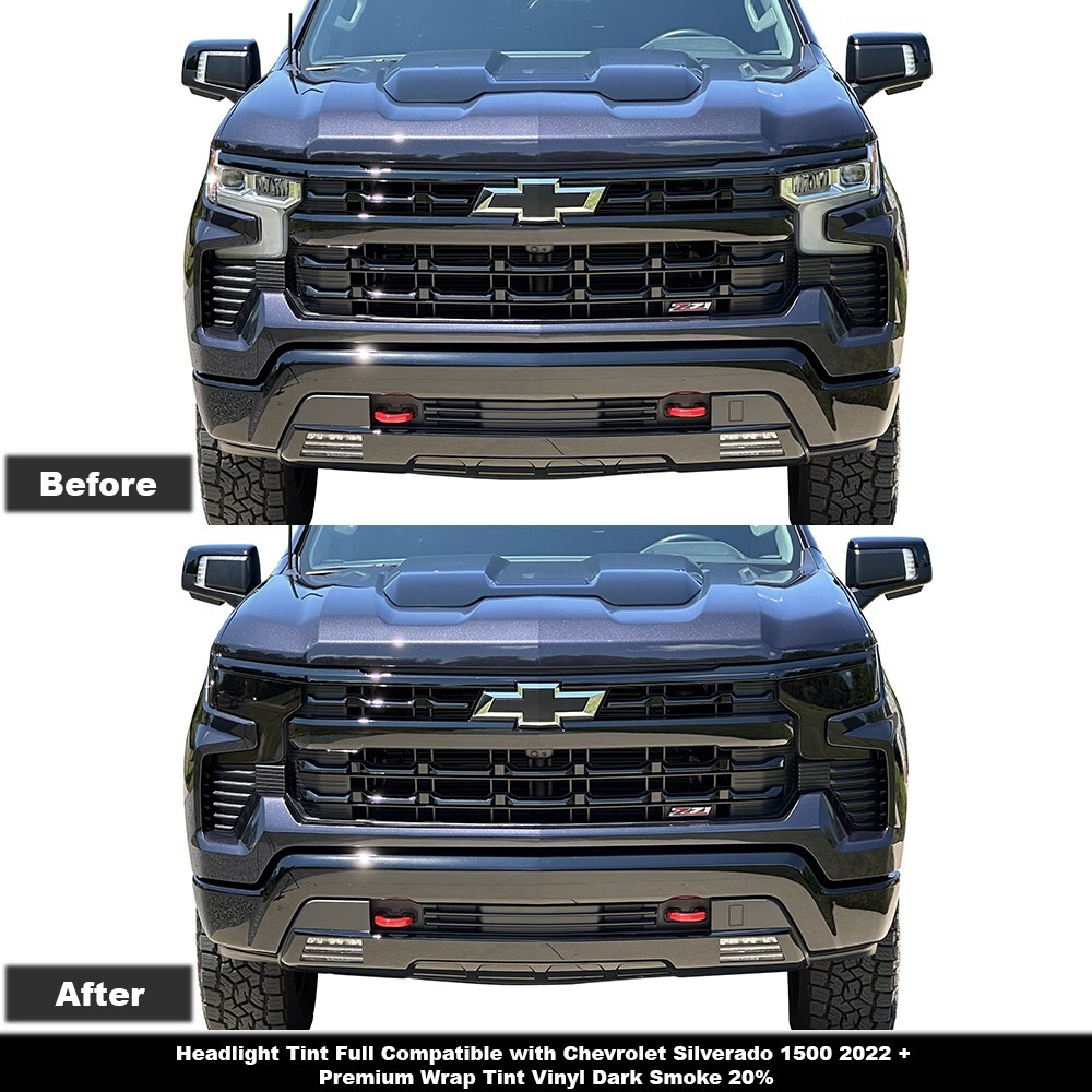 Crux Moto Headlight Tint Full Overlay Dark Smoke 20% for Silverado 1500 22+