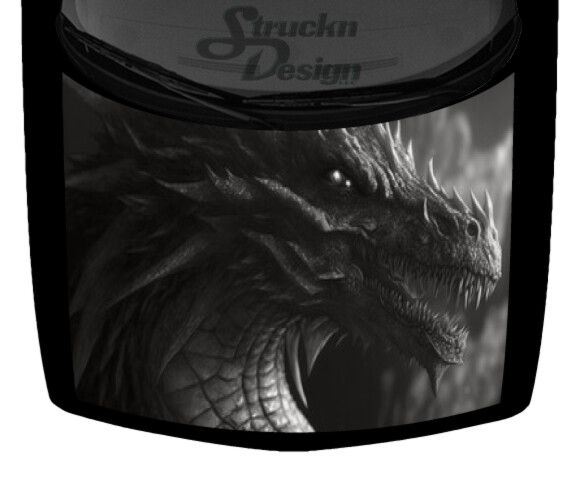 Dark Scaly Grayscale Sharp Dragon Angry Hood Wrap Vinyl Graphic Decal 58″ x 65″