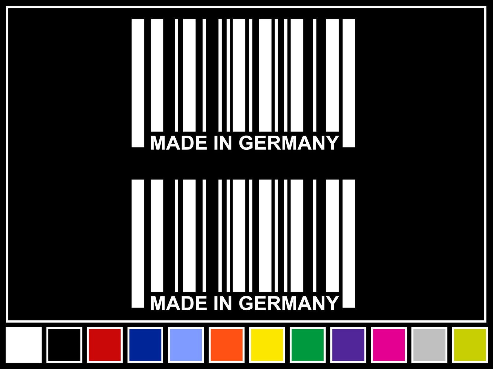 (2) 4.25″ MADE IN GERMANY Barcode Vinyl Decals 14 COLORS Stickers