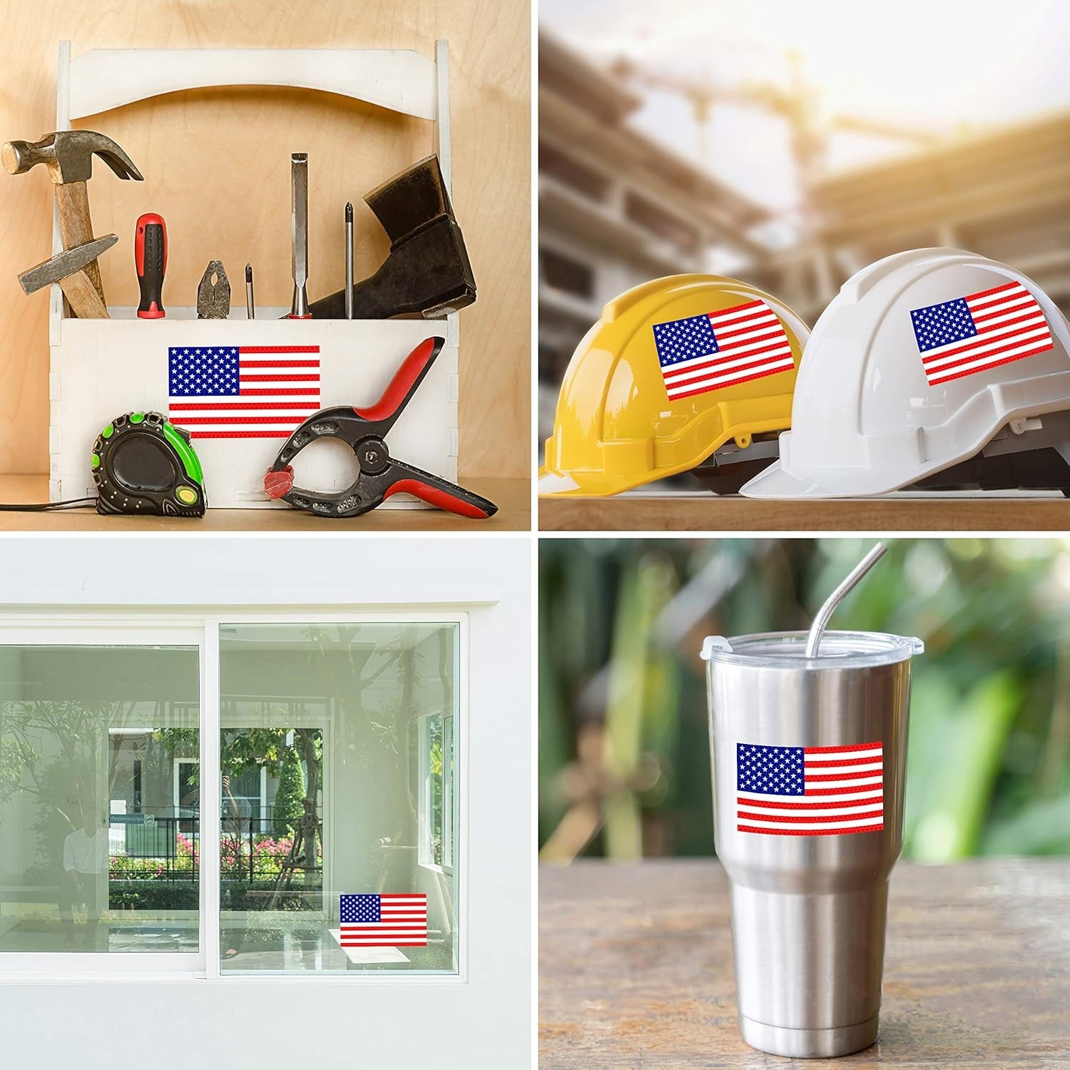 Patriotic 3-Pack Reflective Vinyl American Flag Decals – Waterproof & Glitter