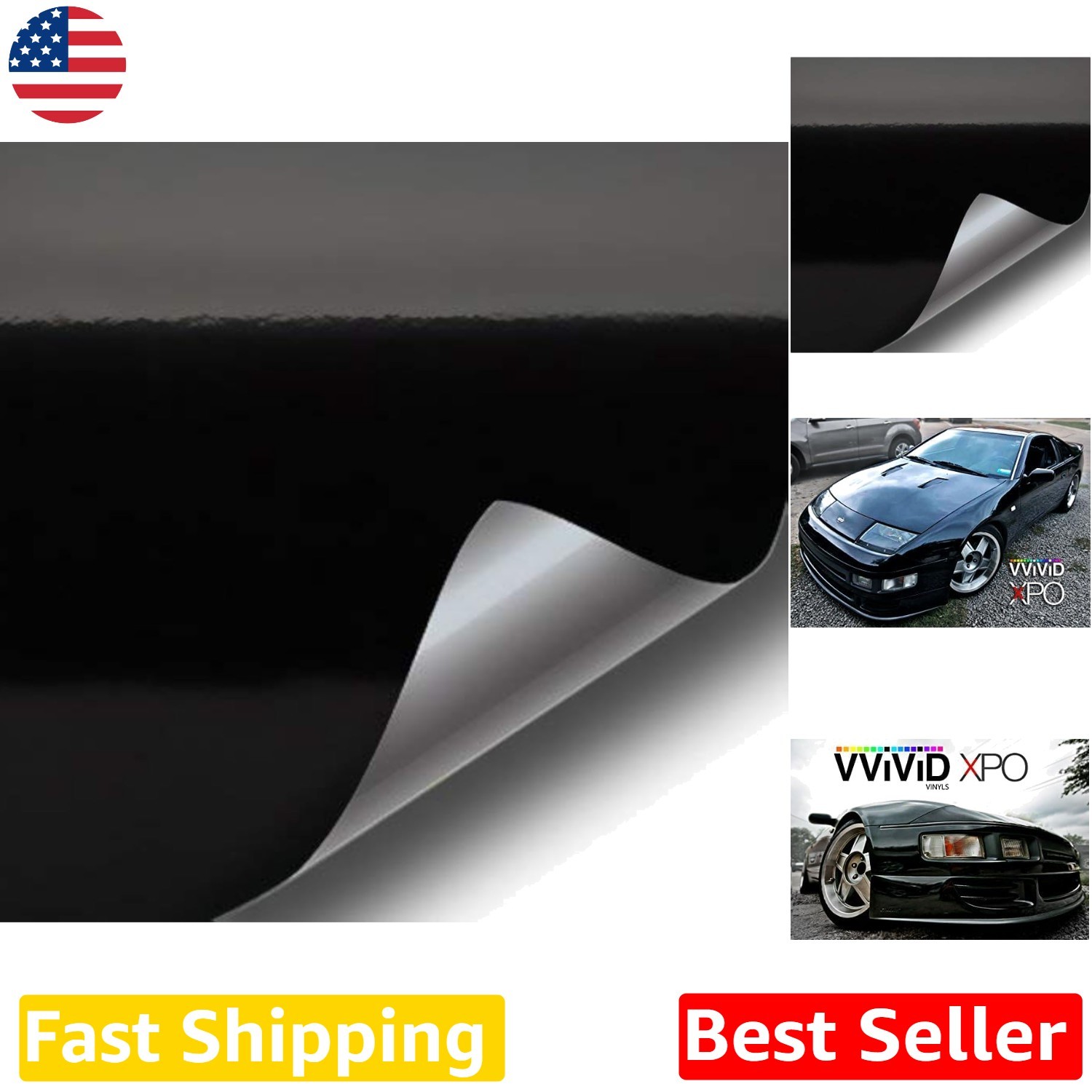 DIY Black High Gloss Vinyl Wrap 10ft x 5ft – Realistic Paint Finish, Conforms