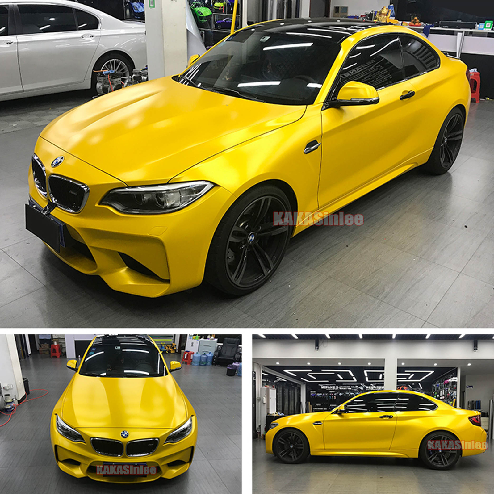Yellow Flexible Whole Car Wrap Satin Chrome Glitter Pearl Metal Vinyl Sticker AX