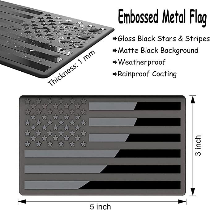 Solid Aluminum American Flag Car Decal 3D Black USA Flag Sticker for Truck SUV