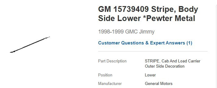 OEM GM 15739409 Stripe Kit 1998-99 GMC Jimmy