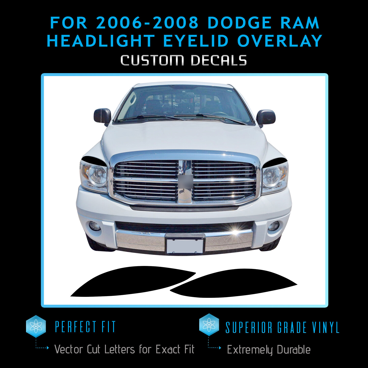 For 2006-2008 Dodge Ram 1500 2500 Headlight Eyelid Graphic Decals – Glossy Vinyl