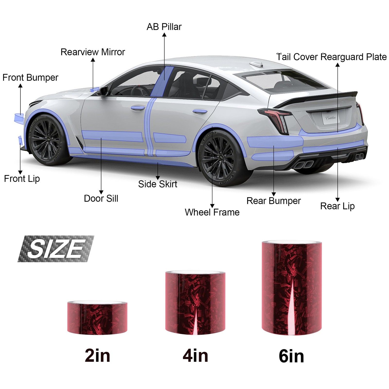 Glossy Forged Carbon Fiber Vinyl Wrap Tape 2X30ft Red Chrome Delete DIY Auto
