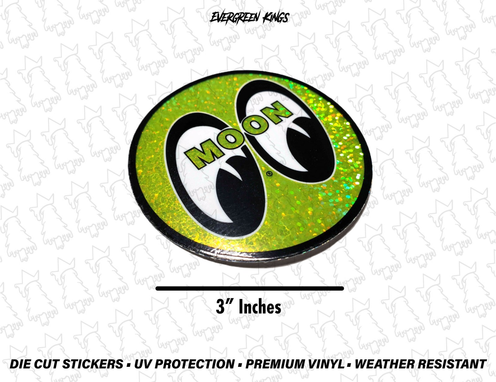 Prism Glitter Moon Eyes Sticker 3 inch Round Rat Fink Hot Rod Vintage Racing