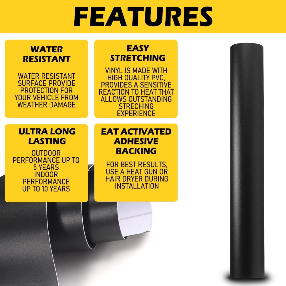 Premium Matte Black Vinyl Flat Free Air Wrap Film Sticker Decal Bubble Release A
