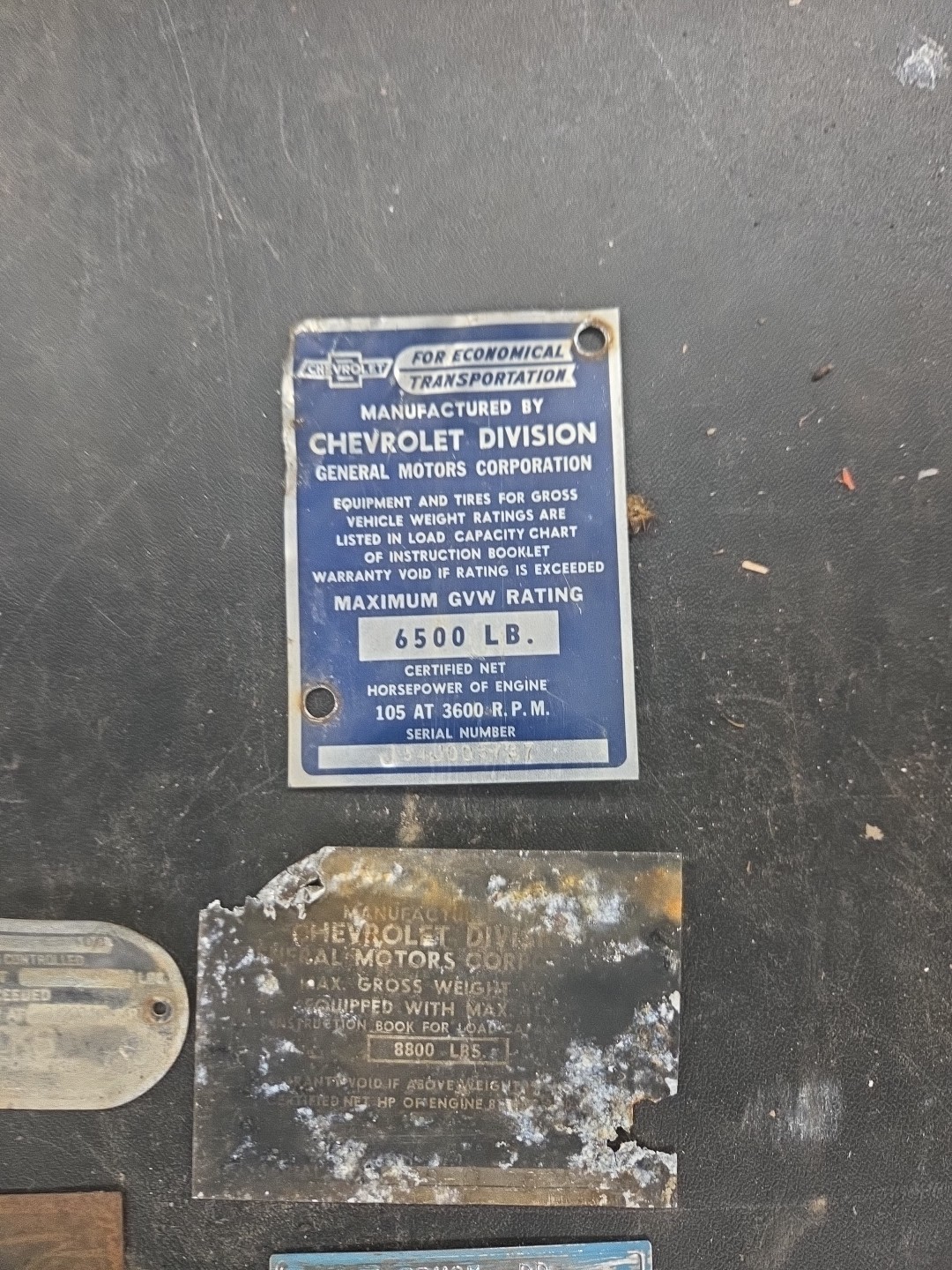 Vintage Data Plate Vin Lot