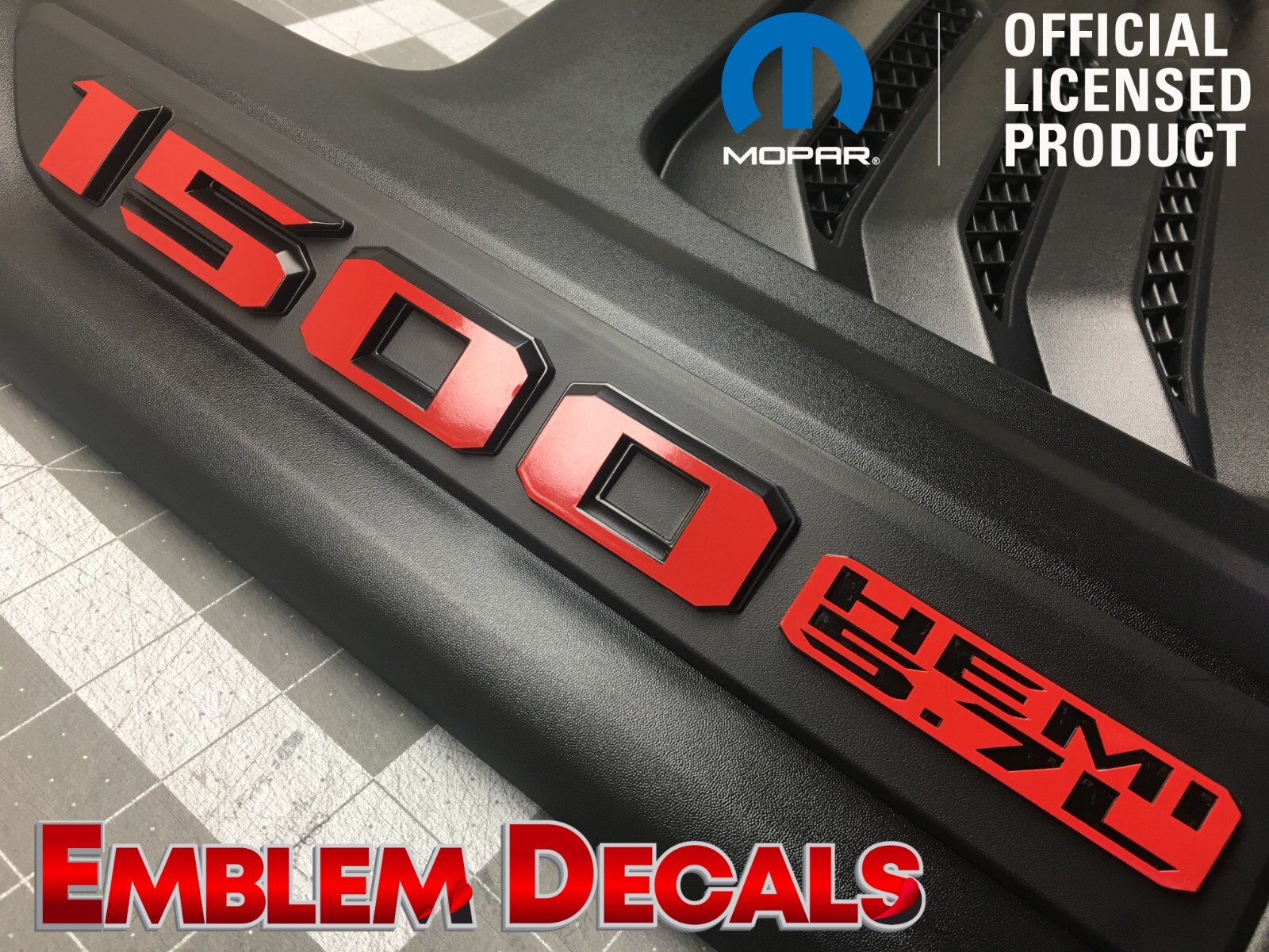 RAM REBEL or Sport Hood “1500 HEMI 5.7L” Hood Emblems Overlay Decal 2022 2023 24