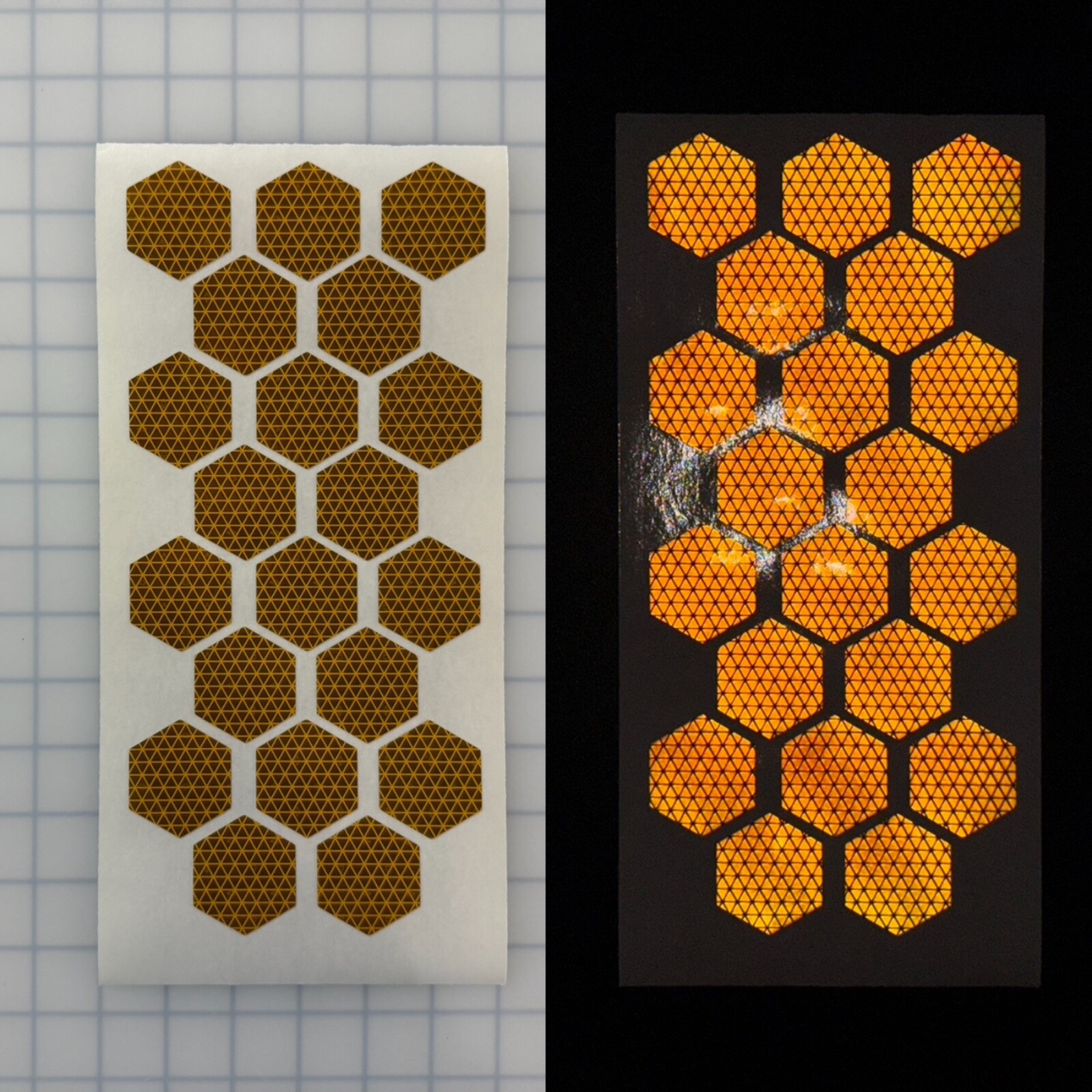 20 Reflective 1.75″ Prismatic Hexagons Oralite V98 (750+ Candelas) Sticker Decal