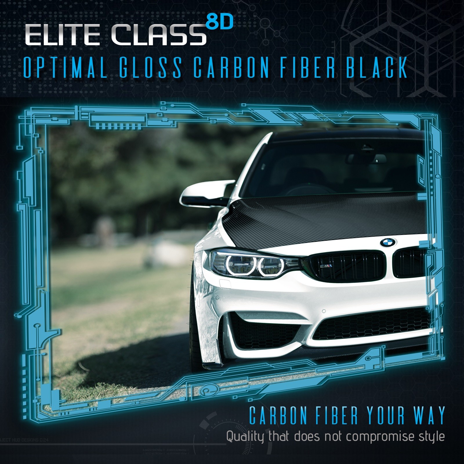 8D Gloss Black Carbon Fiber Big Pattern Vinyl Wrap Bubble Free Air 60″ x 84″ In