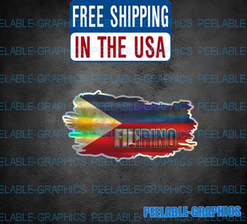 (2) Filipino Philippine Flag Philippines Decal Sticker Pinoy HOLOGRAPHIC