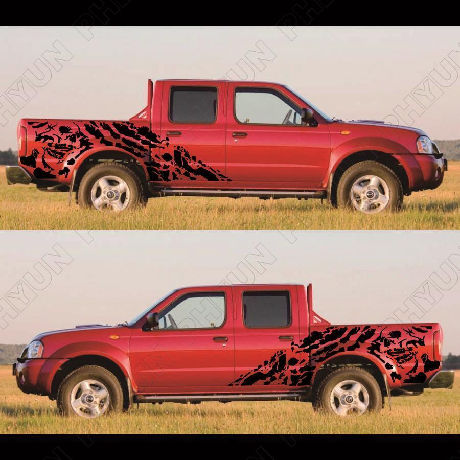 2x Car Truck Side Vinyl Sticker 4X4 Off Road Pickup Decal Skull Graphics Black
