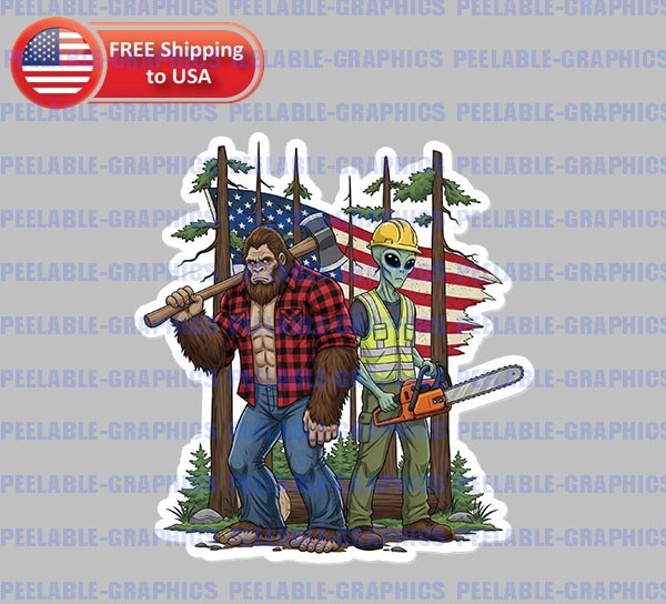 Bigfoot Sasquatch Lumberjack Logger Axe 4″ Tall Chainsaw Vinyl Decal Sticker B