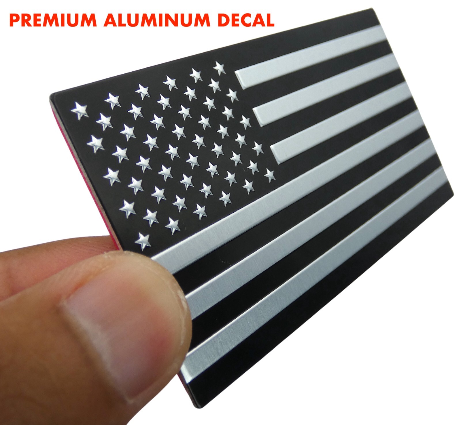 ALUMINUM American Flag Decal Sticker Car, Motorcycle, Patriotic Black/Silver