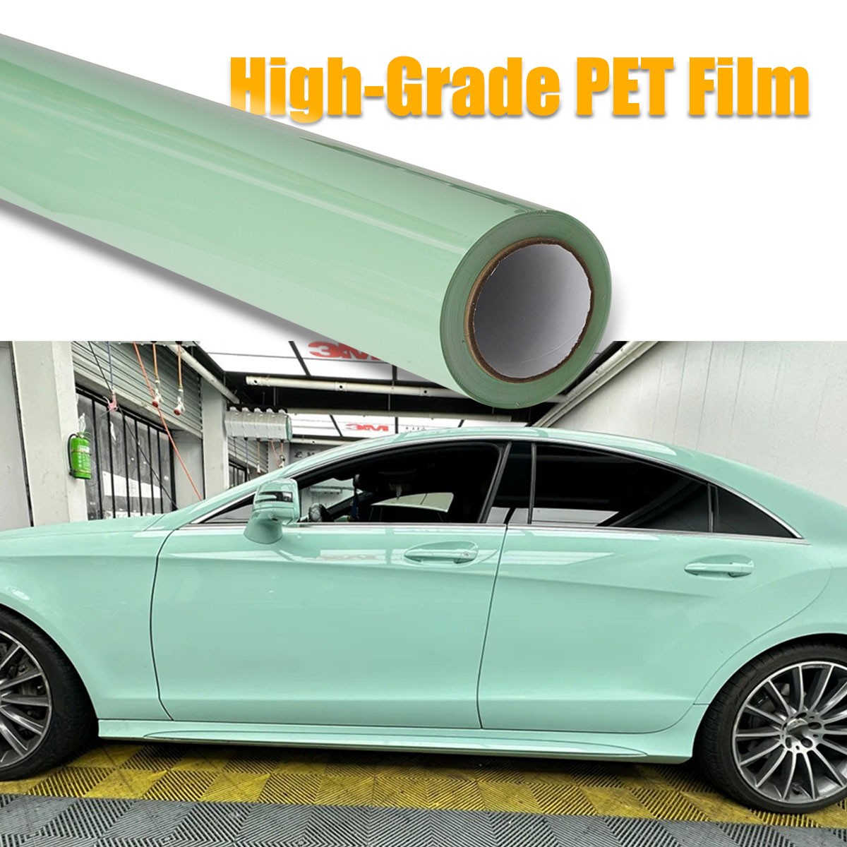 60″x50FT Crystal Mint Green PET Car Wrap Glossy Vinyl Roll Air Release No Bubble