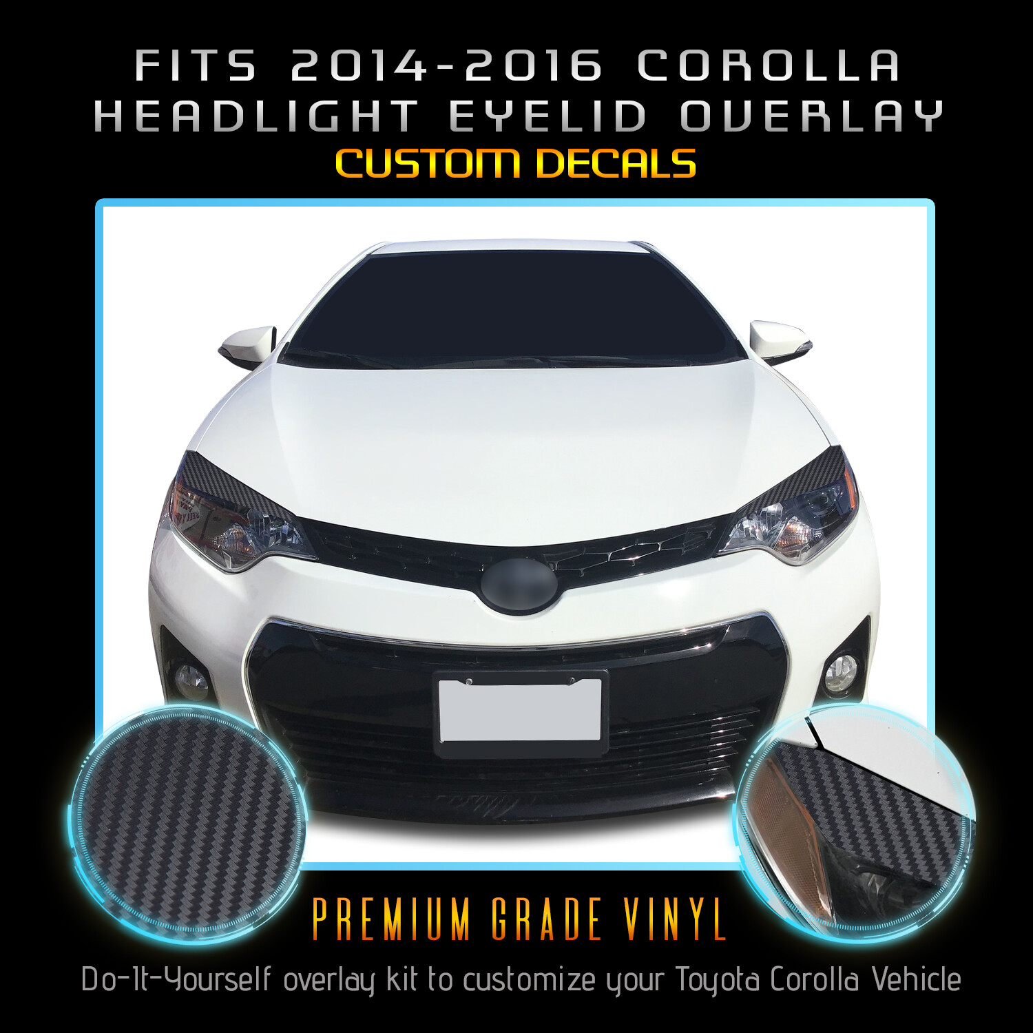 For 2014-2016 Toyota Corolla Headlight Eyelid Set Trim Decals Matte Carbon Fiber