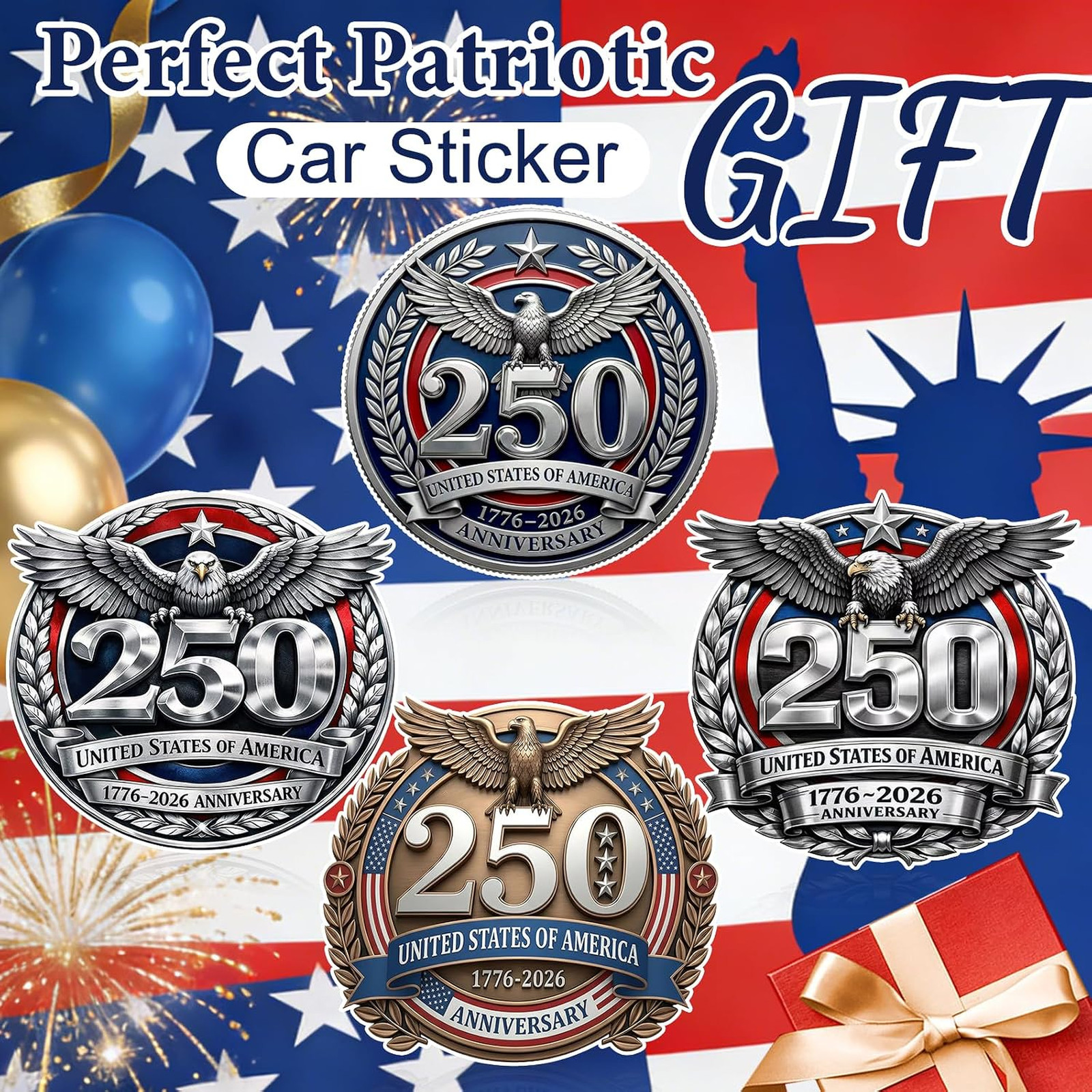 Patriotic Car Decal Vinyl Sticker 1776 2026 Independence Day Eagle American Flag