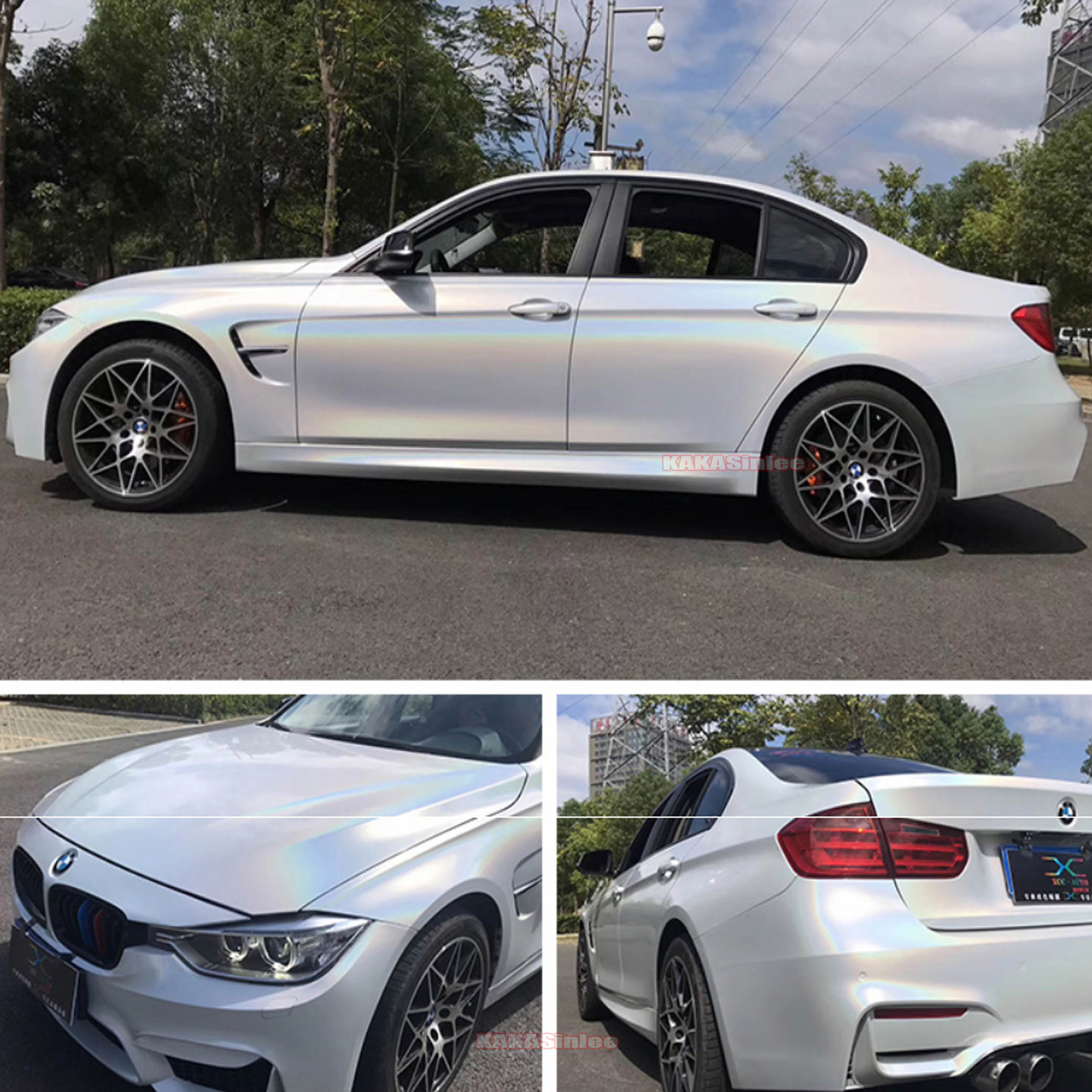 Air Release White Full Car Chameleon Mirror Chrome Laser Vinyl Wrap Sticker HDUS