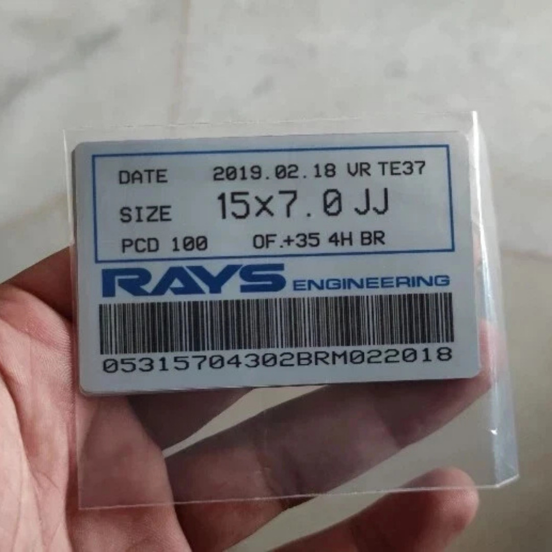 8 PCS STICKERS VOLK RAYS TE37 CE28 WHEELS SET PRODUCTION DESIGN TAG WITH BARCODE