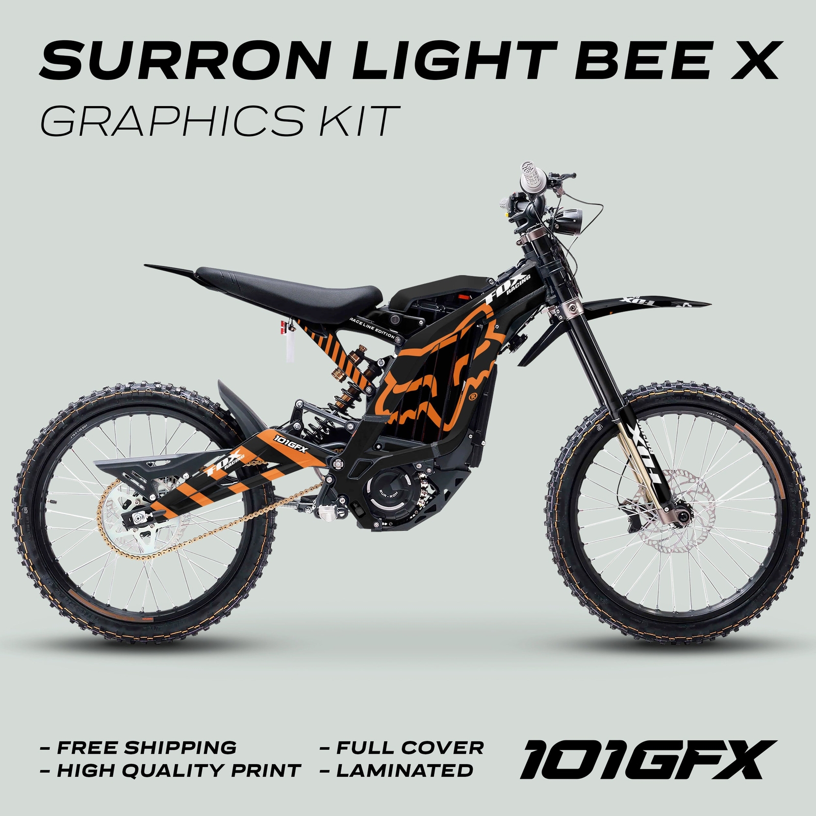 Surron Light Bee X Graphics Kit FOX RACE LINE Black Orange Decals Stickers
