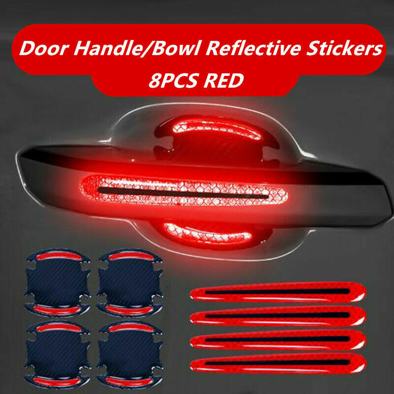8pcs Car Door Handle Bowl Protective Film Reflective Sticker Strips Anti-Scratch
