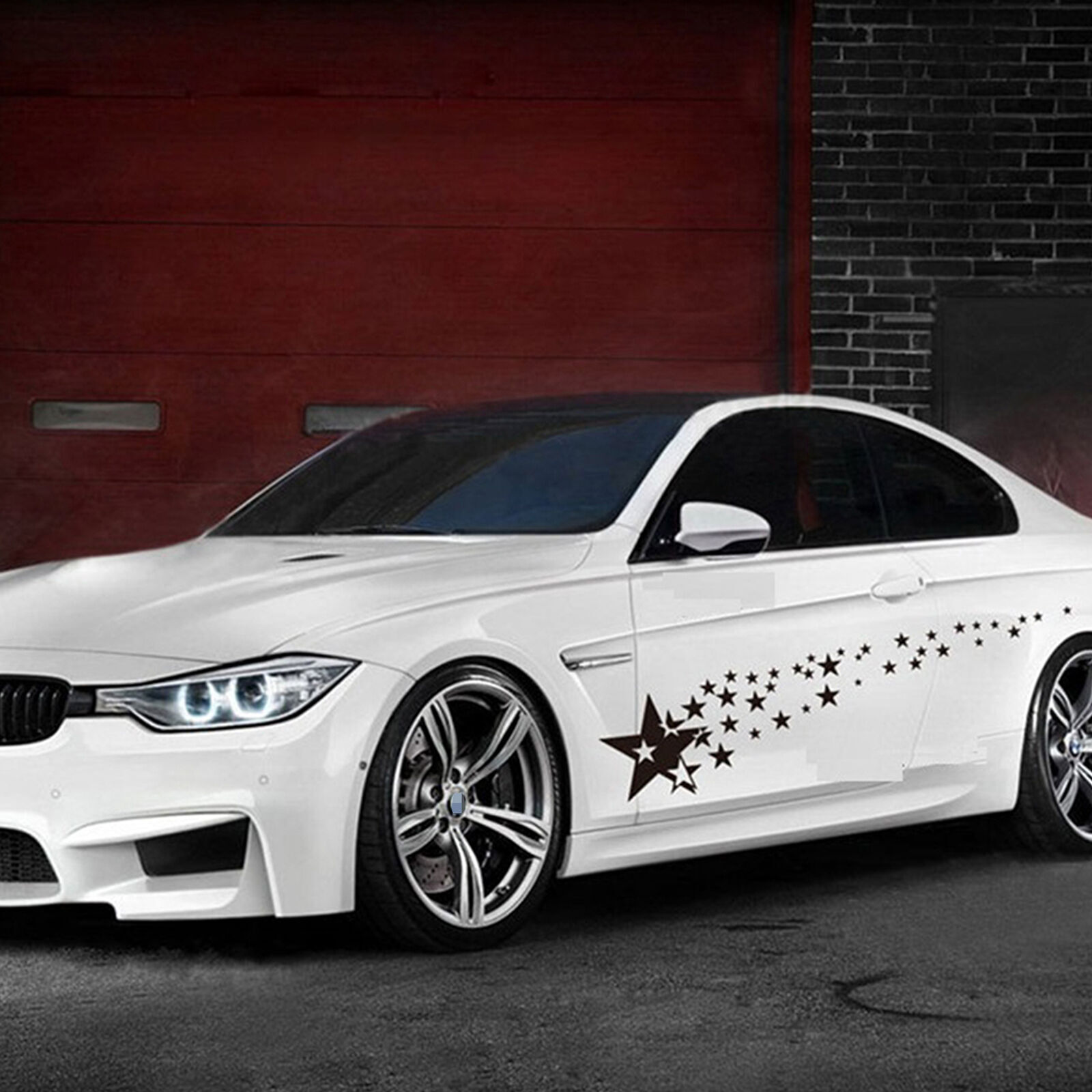 2 Pcs Set Long Racing Stripes Vinyl Decal Sticker Star Graphics Car Side Body