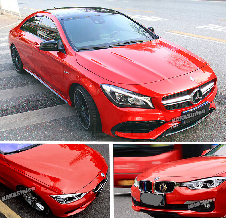 Red Gloss Bright Metallic Paint Entire Car Vinyl Wrap SUV Roof Sticker Decal US
