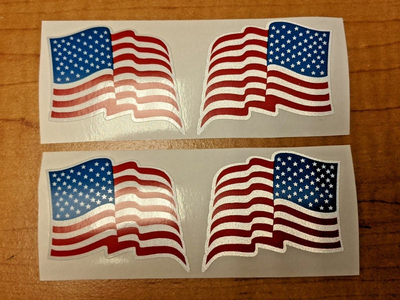 2 pairs – Reflective Wavy American Flag Vinyl Stickers Decals Flags Hard Hat Car