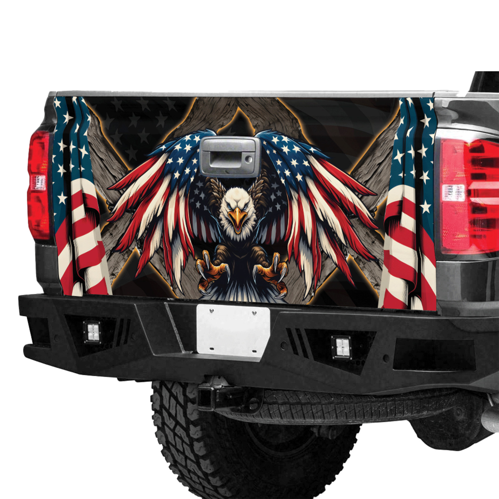 Eagle US Flag Vinyl Tailgate Wrap, Eagle Truck Tailgate Decal Wrap