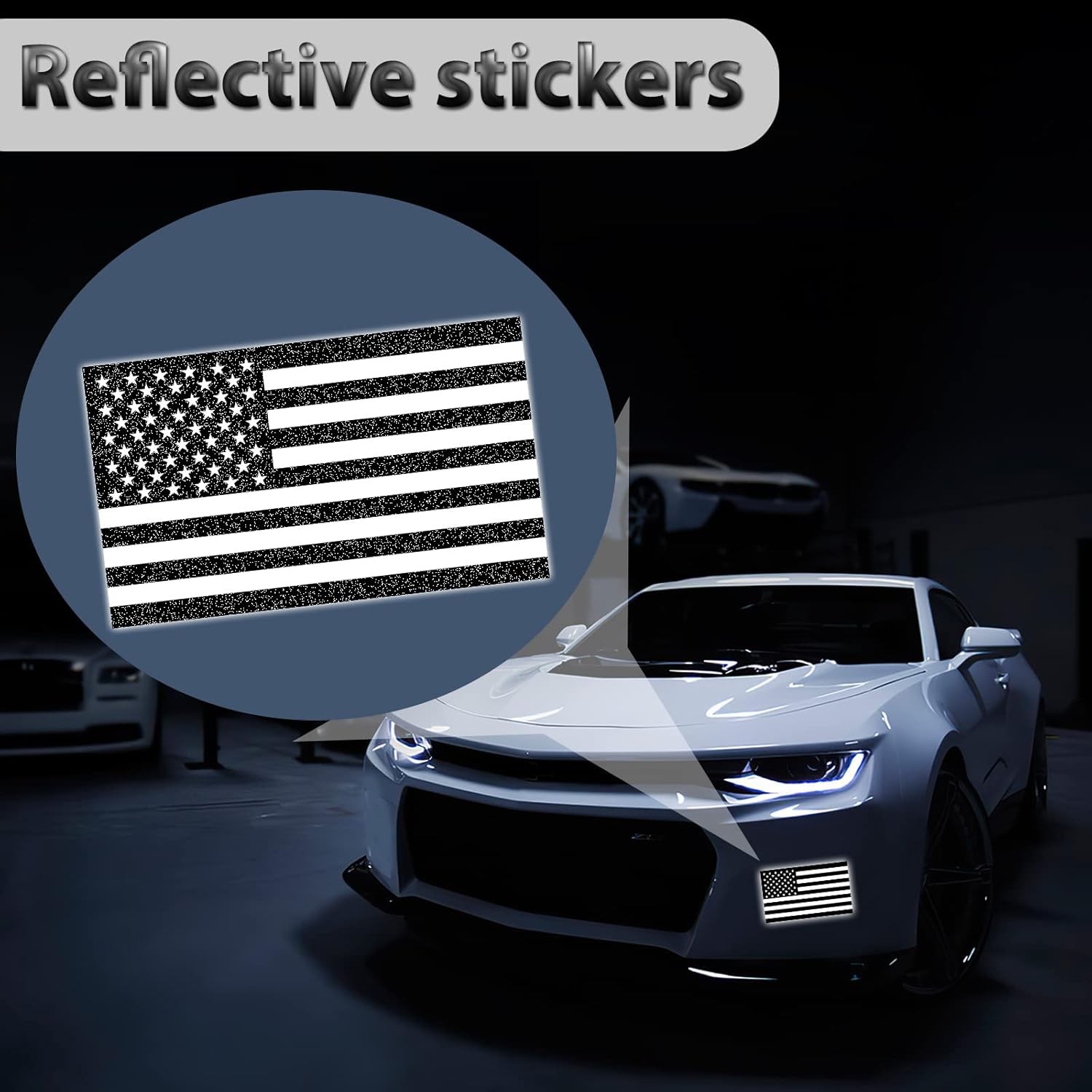 3x Reflective Black American Flag Stickers,Vinyl Car Decals for cars Motorcycle