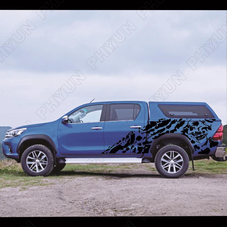 2x Car Truck Side Vinyl Sticker 4X4 Off Road Pickup Decal Skull Graphics Black