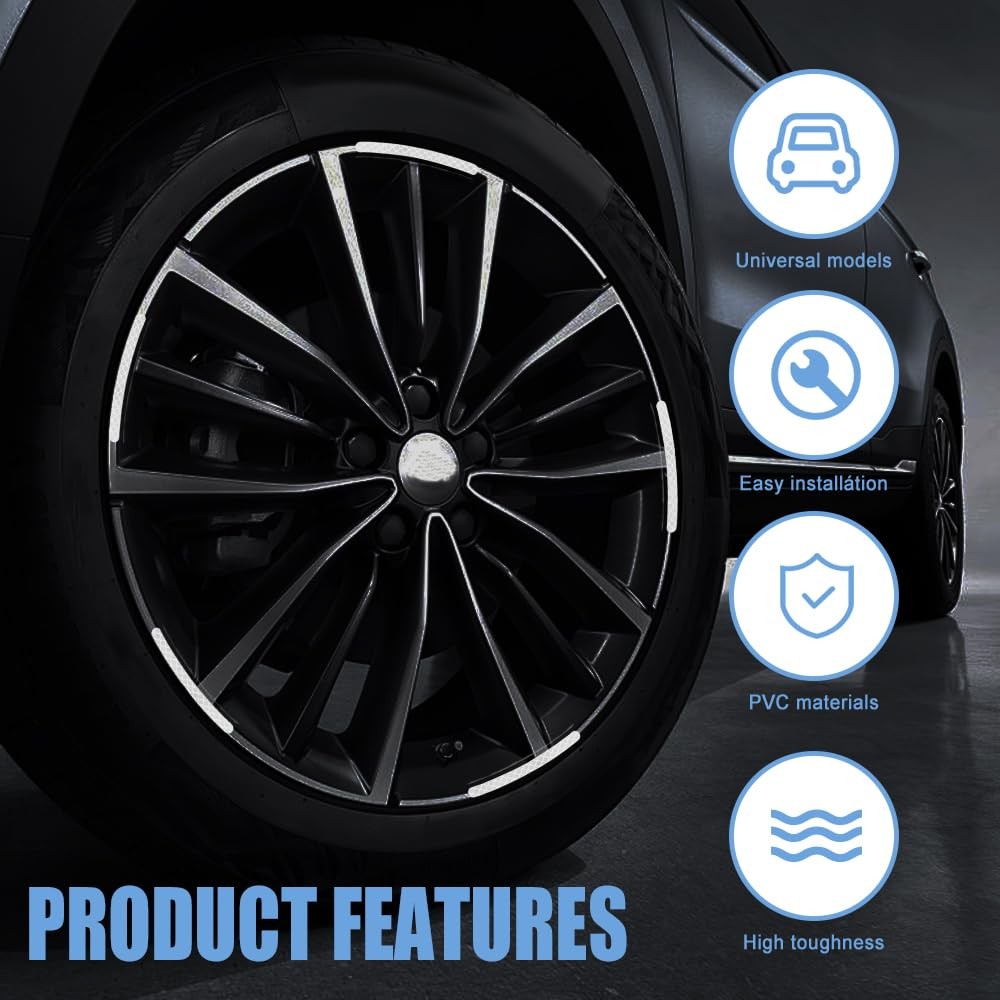 QZTYTY 20PCS Reflective Car Wheel Decorative Stripe Stickers, White, White