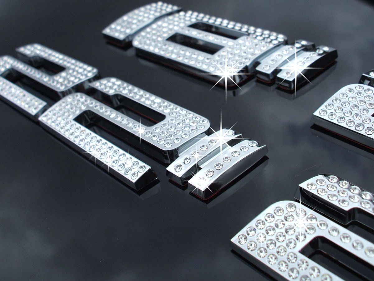 18 20 22 24 Inch Inches Bling Diamond Crystal Chrome Tire Wheel Size Emblem