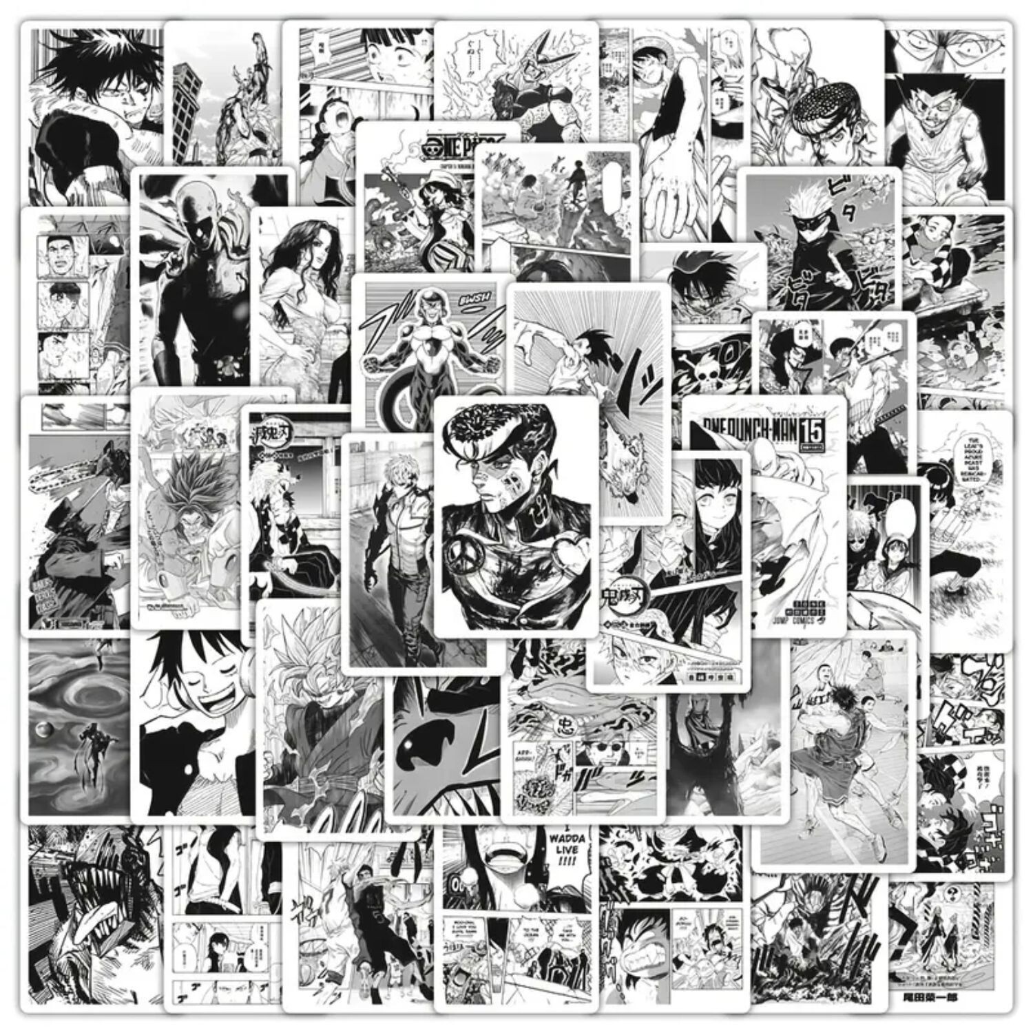 55pcs Black And White Cartoon Posters Stickers for your laptop, phone, etc