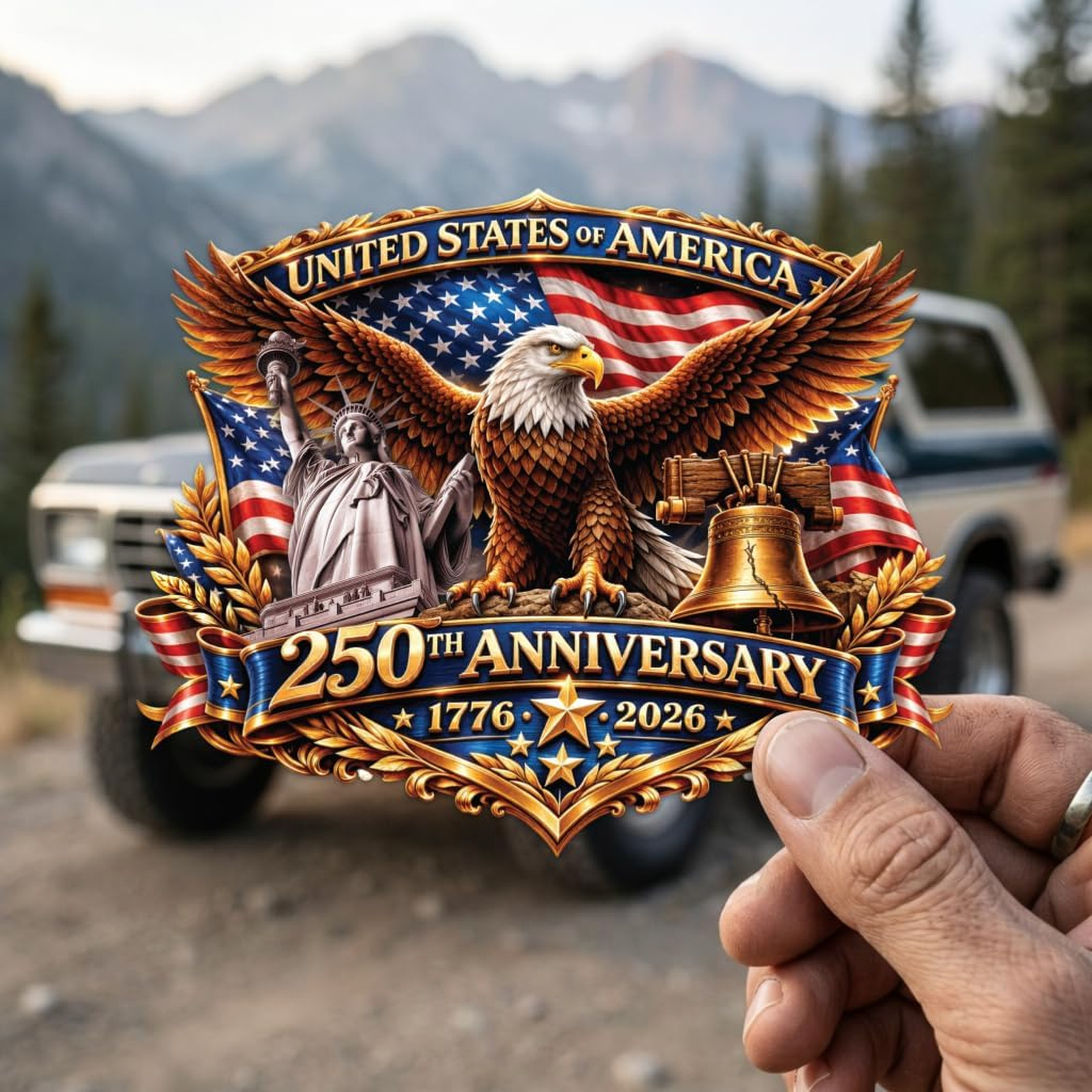 250th Anniversary USA Car Decal Sticker Patriotic Bald Eagle 1776 2026 Vinyl for