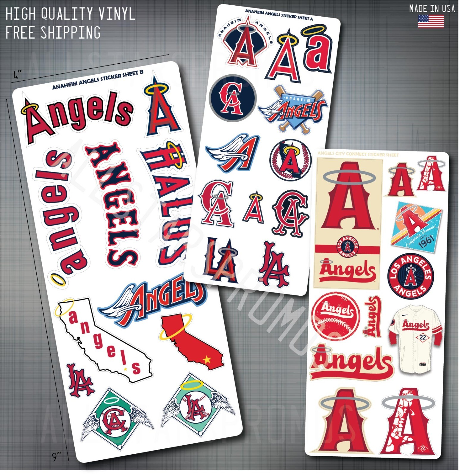 Anaheim LA Angels Halos California City Connect MLB Baseball Decal Sticker Sheet