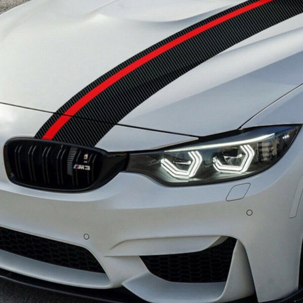 Universal Car Front Hood Rally Racing 5D Stripes Carbon Fiber Decal Wrap Sticker