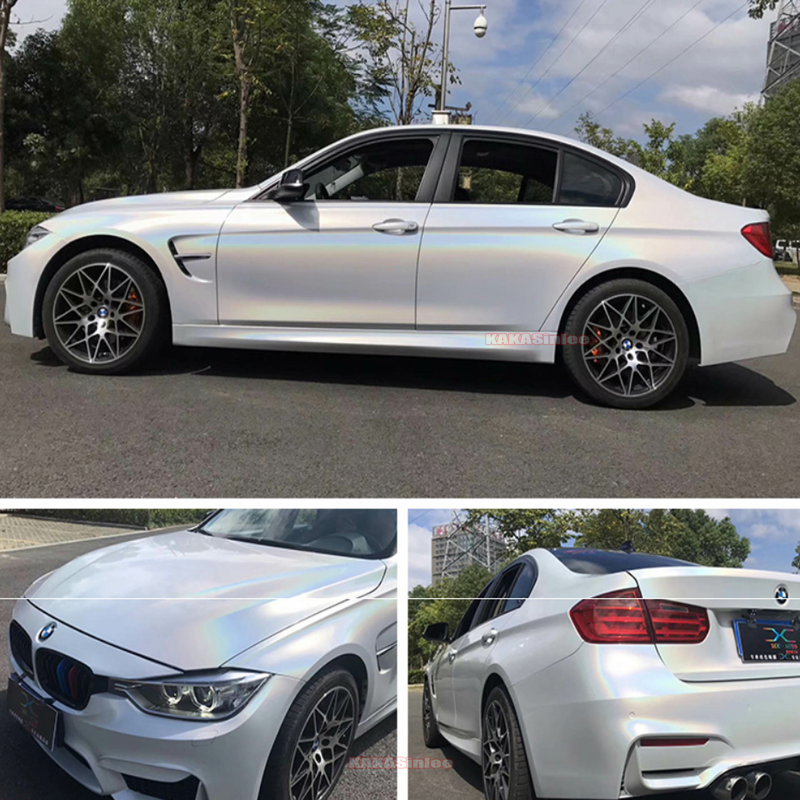 Air Release White Full Car Chameleon Mirror Chrome Laser Vinyl Wrap Sticker HDUS