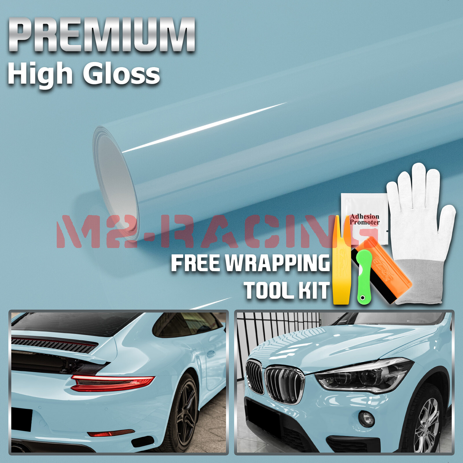 High Gloss Sea Breeze Blue Car Vinyl Wrap Sticker Decal Sheet Film Air Release