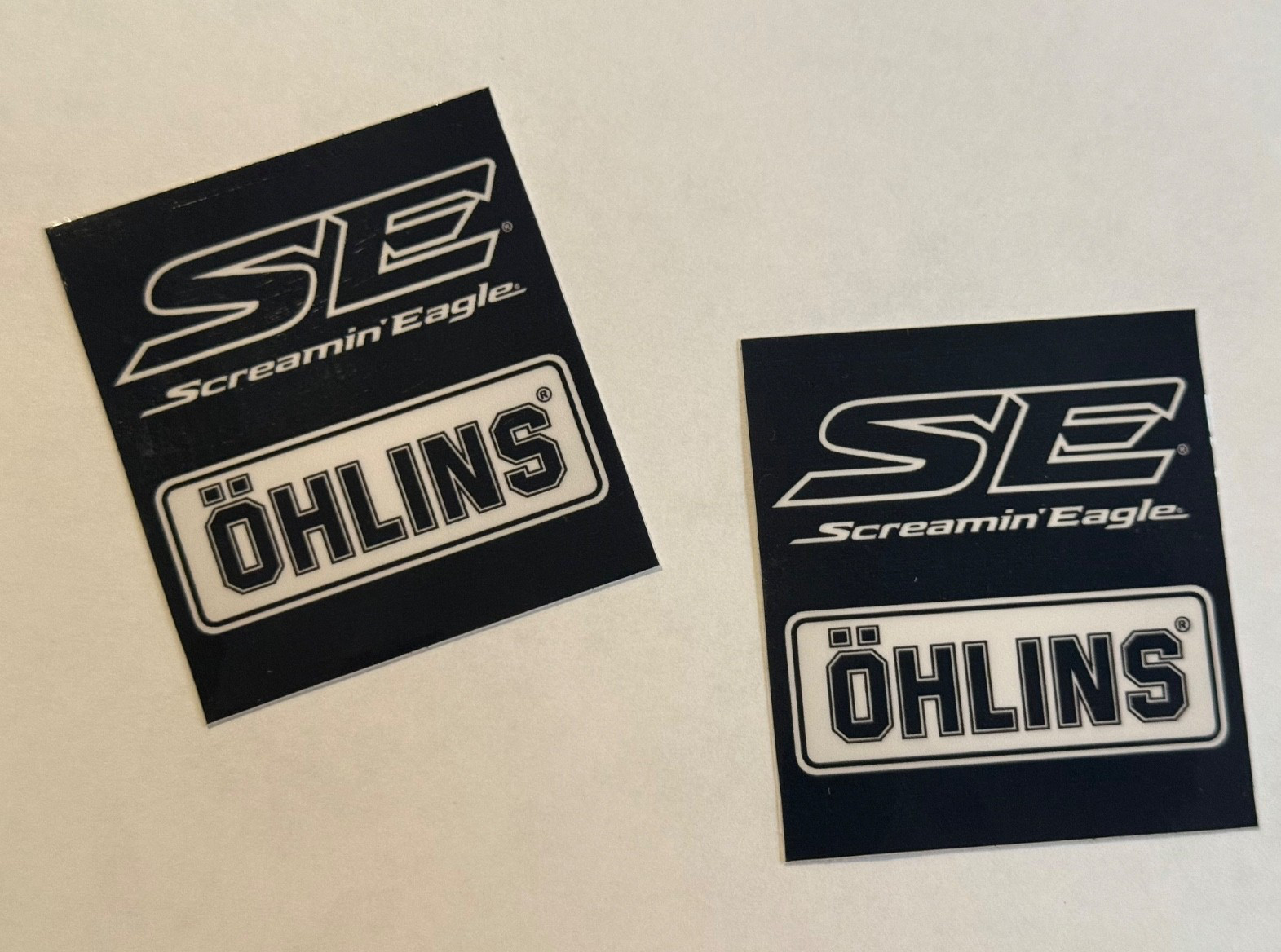 x2 Ohlins Stickers Black Screamin Eagle 2 x 2.25 Inches Harley Davidson logo