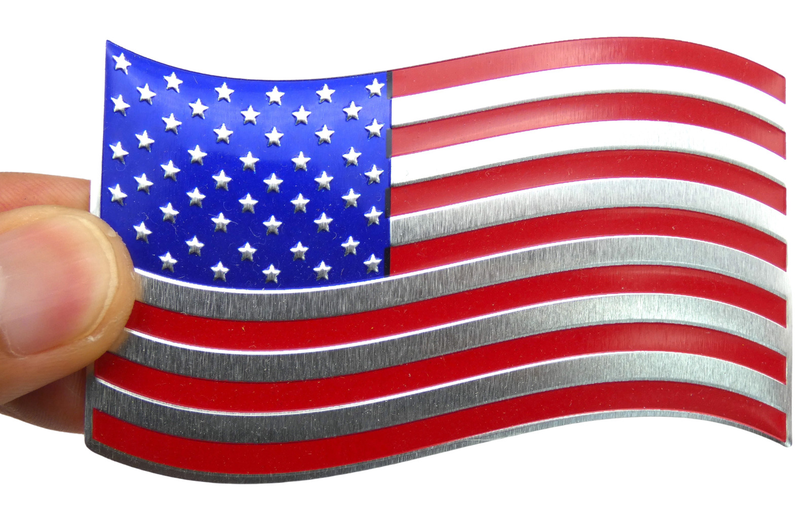 ALUMINUM US American Flag Decal Sticker Car, Motorcycle, Patriotic WAVY