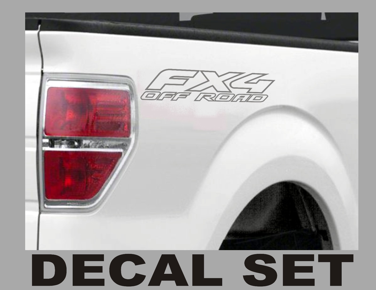 Fx4 OFF ROAD METALLIC SILVER Truck Bed Decal Set for Ford F150 Super Duty Ranger