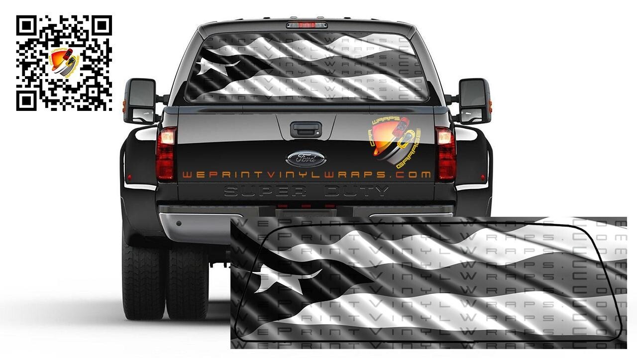 Puerto Rico Flag Black and White Rear Window Perforated Graphic Vinyl Decal