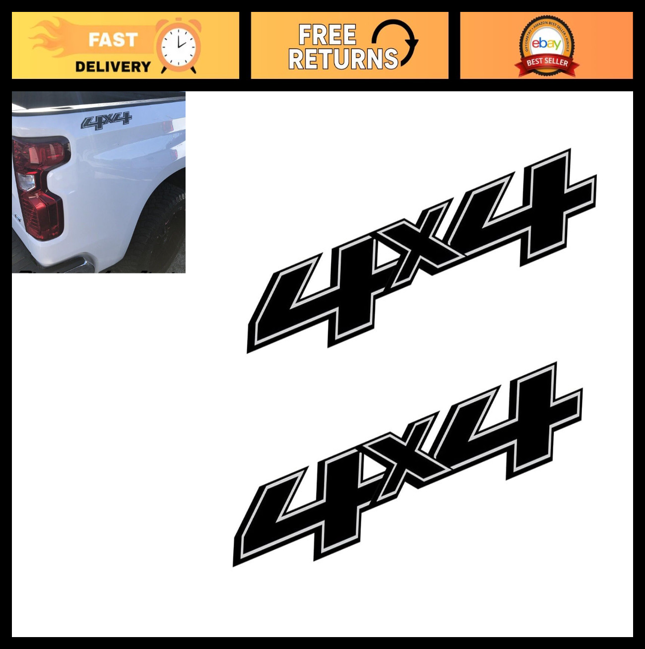 2Pc 4×4 Truck Bedside Decals Stickers for Silverado Sierra 2014-2018 – Black Emb