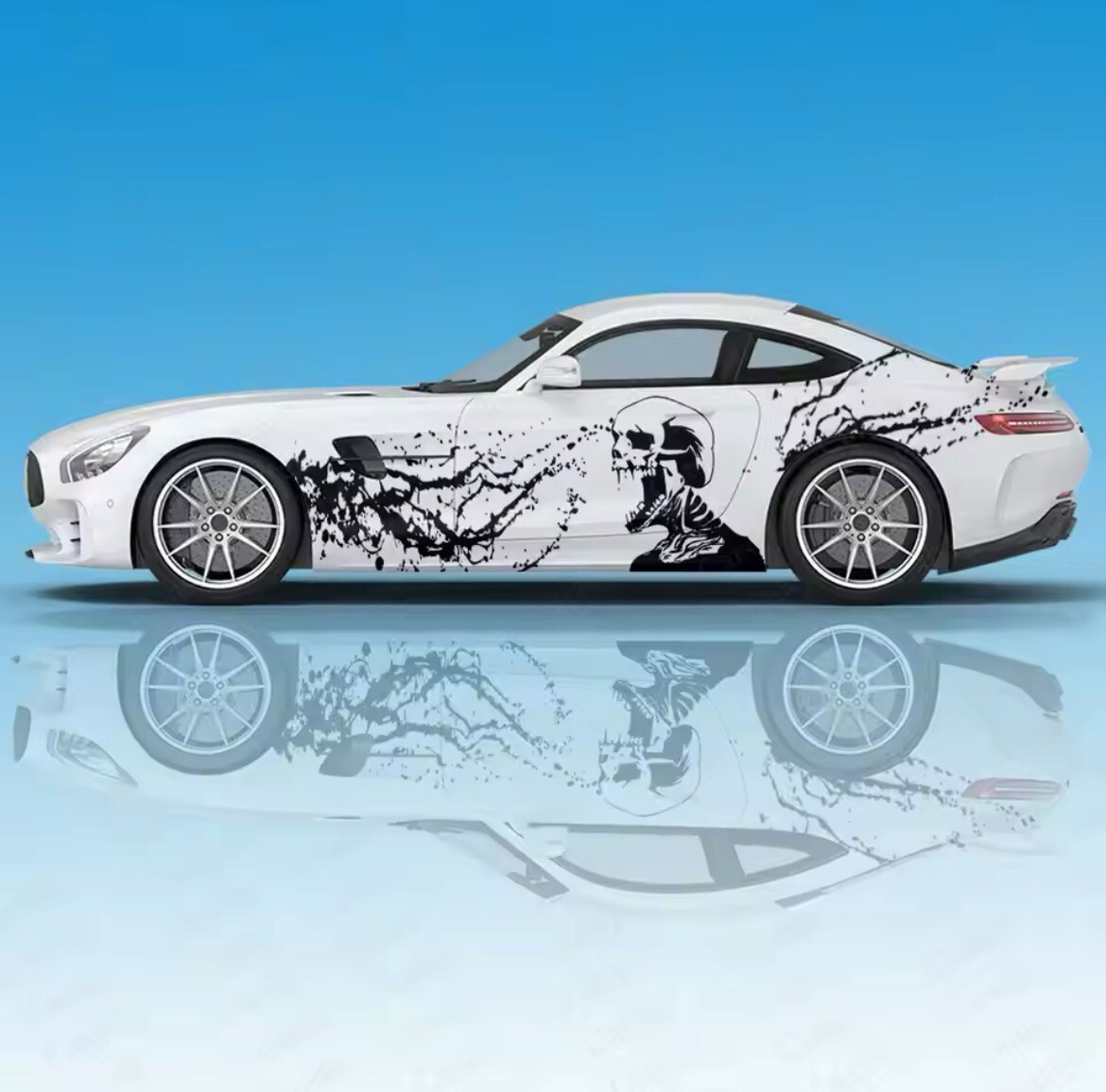 Skull ink tire prints Car Side Sticker Vinyl ; Tough Decals For Guys, Both Sides