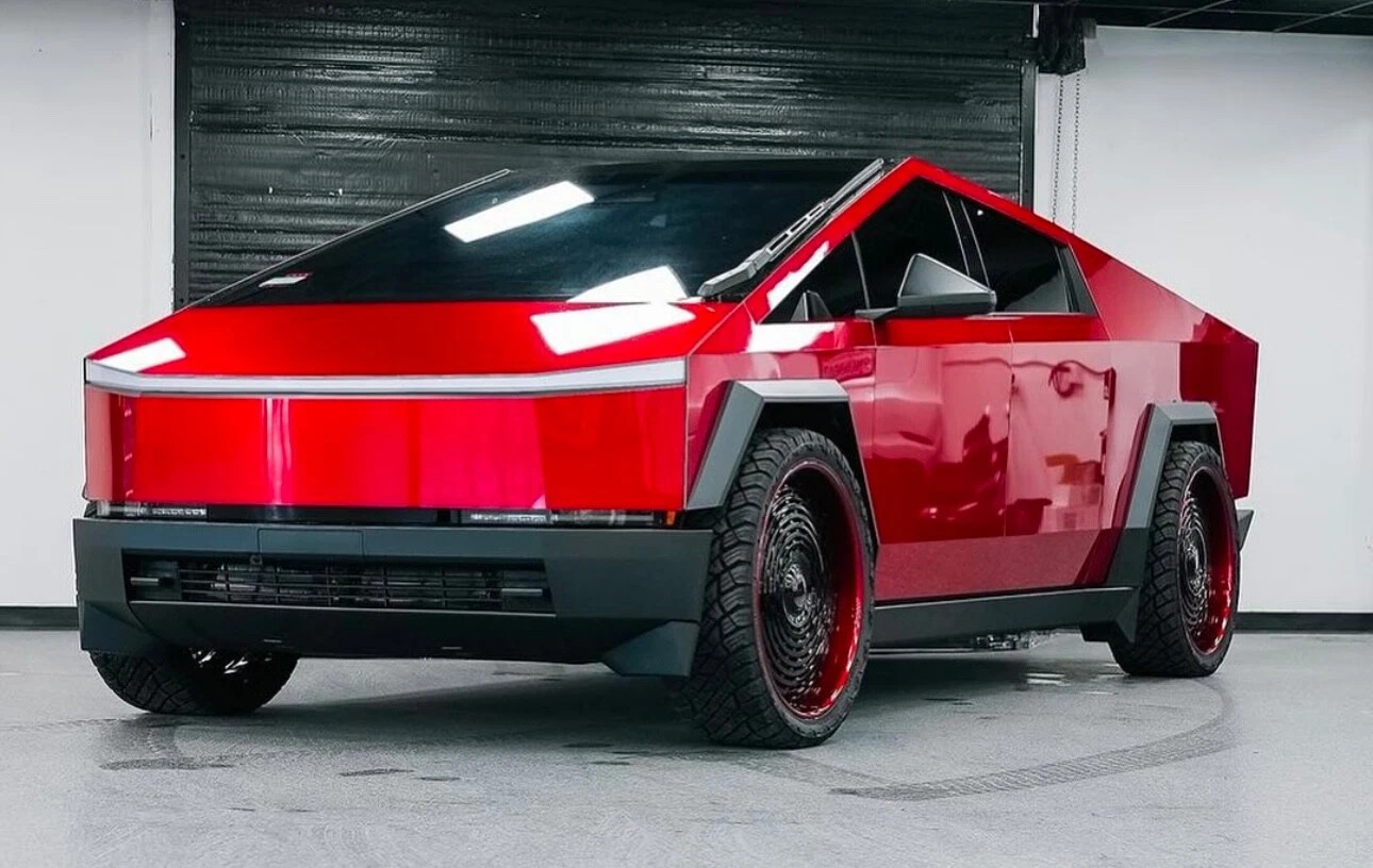Tesla Cybertruck Precut Vinyl Wrap Super Gloss Red Color Change Adhesive Film